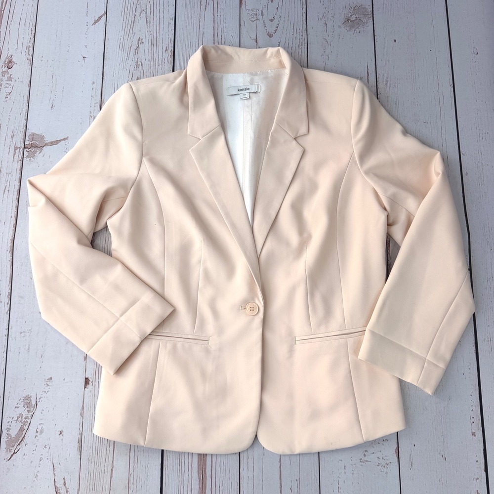 Kensie Peach Single Button Blazer Jacket Size Medium Notched Lapel Lined